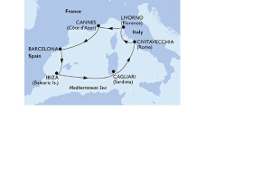 CROISIERE EN MEDITERRANEE : Barcelone, Ibiza, Cagliari, Civitavecchia (Rome), Livourne (Florence), Cannes